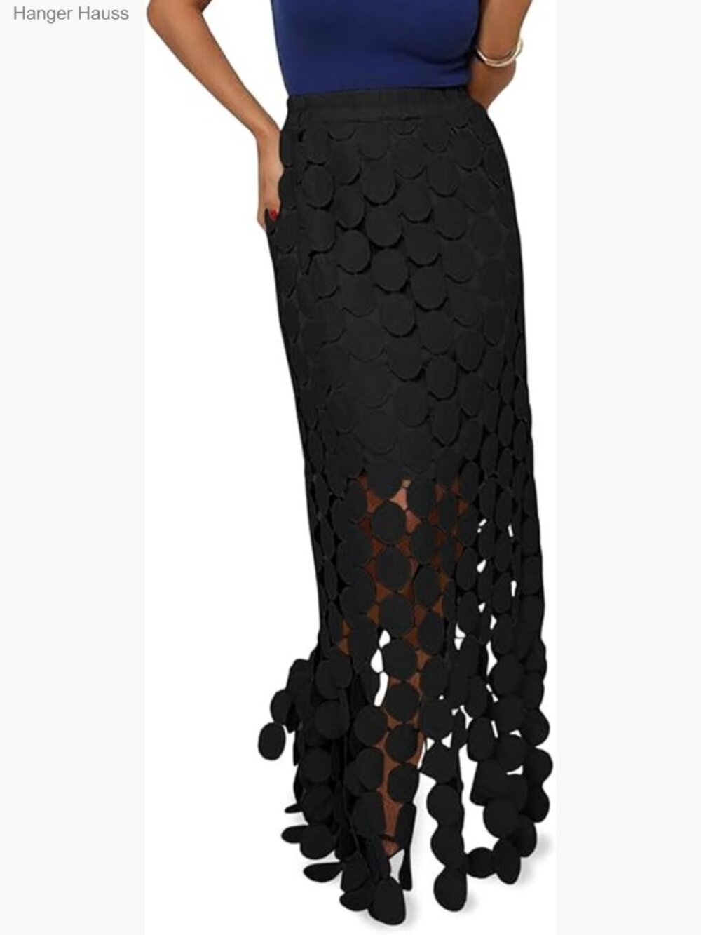 Hollow Out Maxi Skirt High Waisted Boho Fringe Hem Long - Picture 1 of 7